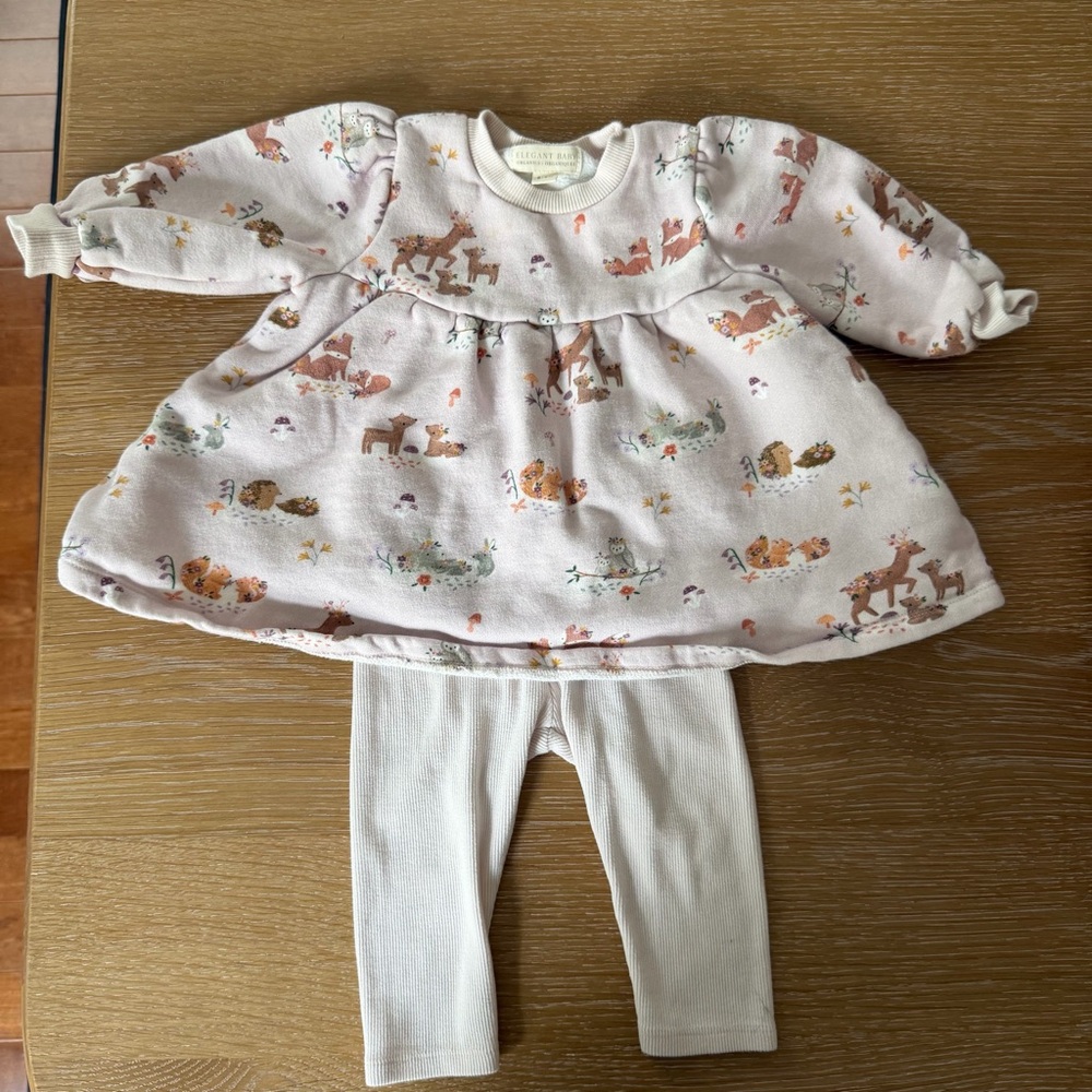Elegant Baby Animal Print Dress with Leggings